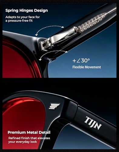 Image of TIJN Premium Blue Light Blocking Glasses for Women Men Computer Gaming Use | Square TR90 Frame Nerd Eyeglasses Anti Blue Ray with Red, Orange, Clear Lens for Computer, Phone, TV and Evening Screen Use