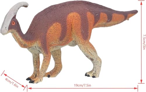 Image of FUNFOB Dinosaur Toy Figure Width - 19.5cm Parasaurolophus Dinosaur Toy for Kids & Adults PVC Multicolour | Single Horn Orange Brown Dino SML