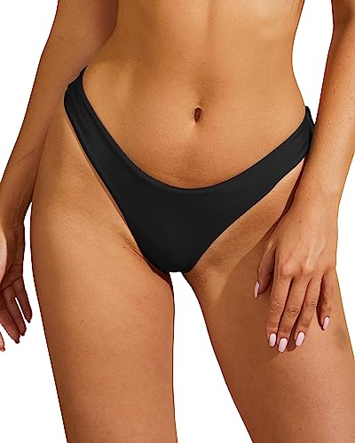 Yonique Women Thong Bikini Bottom Brazilian Cut Swimsuit Bottom Low Rise Bathing Suit Bottom Black Xxl #TOP16