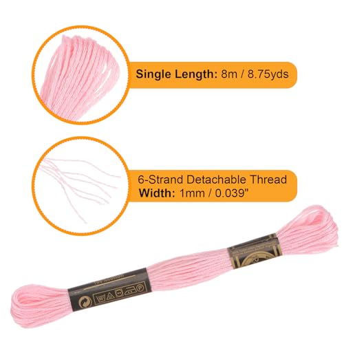 Image of HARFINGTON 3pcs 12 Skeins Embroidery Floss 8.75yds(8m) Egyptian Long-Staple Cotton Cross Stitch Thread for Sewing DIY Bracelet Yarn String and Crafts, Cotton Candy(6151)
