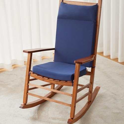 WEOAVRY Waterproof Rocking Chair Cushions Outdoor & Indoor, Wooden Rocking Chair Pads set of 2, Non-Slip Large Glider Rocker Replacement Cushions with Pillow & Ties,Seat & Back Cushion for Rocker Blue