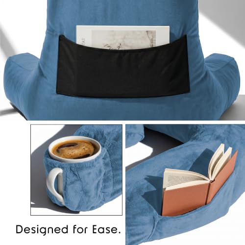 Image of Nestl Reading Pillow with Shredded Memory Foam Includes 2 Neck and Lumber Support Pillows, Designed for Sitting Up in Bed and Couch, Back and Arms Adjustable Support for Adult & Teens, Blue Heaven