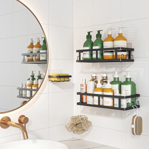 Image of Youvip Shower Caddy Adhesive,No Drill Bathroom Organizer with Soap Holder,Large Capacity Rustproof Shelves for Inside Shower,Bathroom Organizers and Storage,Black