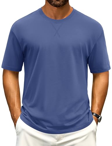 Cotrasen Men's T Shirts Cotton Drop Shoulder Short Sleeve Shirts for Men Casual Soft Comfort Loose Fit Mens Summer Tee Shirts