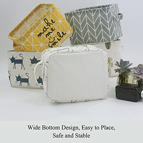 Small Foldable Canvas Storage Basket with Handles, Cotton Linen Storage Bin Organizer for Nursery Kids Shelves & Desks (Grey Cat) - Thumbnail 6