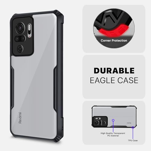 Image of Outlouders Back Cover for Mi Redmi Note 10 / Redmi Note 10s | Ultra Hybrid Transparent | Full Camera Protection | Raised Edge | Crystal Clear Bumper Case (Black)
