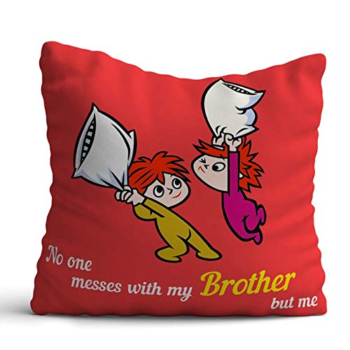 Giftcart No one Messes with My Sibling but me Cushion Cover 12x12 Inch Multicolor | Gift for Sister | Gift for Brother | Gift for Rakhi (No one Messes with Brother, Polyester Canvas)