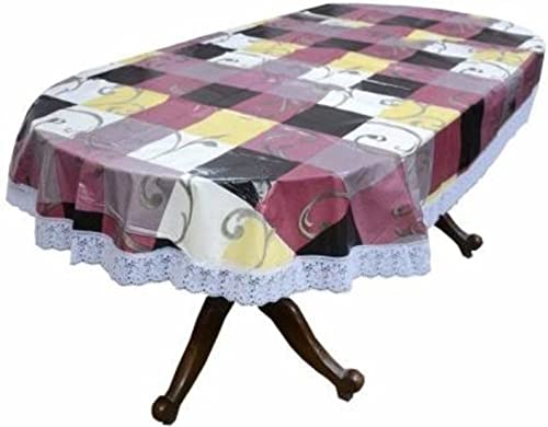 ZITIN PVC Solid Printed Waterproof 4 Seater Oval Abstract Pattern Dining Table Cover with White Border Lace (WxL – 54×78 Inches, Multicolor) ZITIN PVC Solid Printed Waterproof 4 Seater Oval Abstract Pattern Dining Table Cover with White Border Lace (WxL – 54×78 Inches, Multicolor)