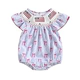 Rourufy ベビーガール イースター衣装 幼児 バニー スモック バブルロンパース 新生児 人形 襟 シャツ トップ 夏 幼児 服, A Bow Usa Flag スカイブルー, 3-6 Months