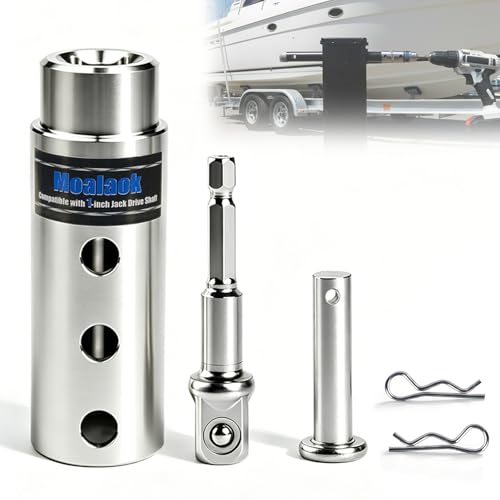 Moalaok Trailer Jack Drill Adapter Compatible with 1 Inch Jack Drive Shaft Stainless Steel Handle Cordless Drill Adapter with 1/2 Inch Socket Adapter Bit Attachment for Top Wind Trailer Jack Crank