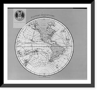 Historic Framed Print, Global map of western hemisphere, 17-7/8" x 21-7/8"
