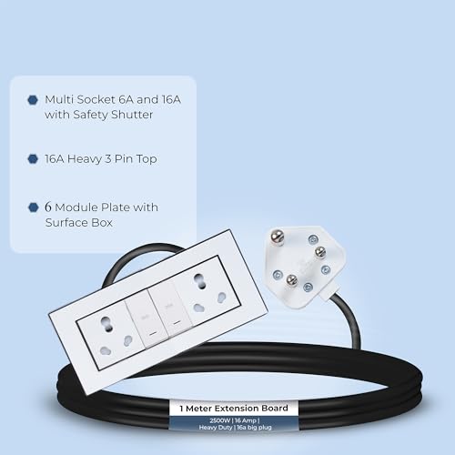 Image of Extension Board Heavy Duty Multi Socket 15A /16A /20 (2500 Watts 16A Big Plug and Two 16A Socket and Two 20A Switch, 1 Meter)
