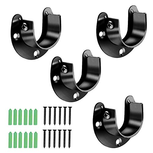Matogle 4 Stück Kleiderstange Rundrohr Halterung Edelstahl Kleiderschrank U-förmige Flansch Holder Spurstangenkopf mit Schrauben für Garderobenhalterung Duschvorhangstange (in schwarz) Cover