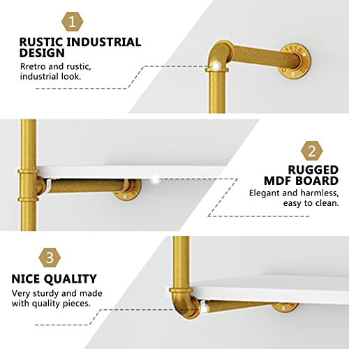 Azerpian Floating Shelves Wall Mounted Industrial Pipe Unit Metal Hung Bracket Bookshelf For Bedroom Living Room Bathroom Kitchen,Gold 4 Tier #TOP5