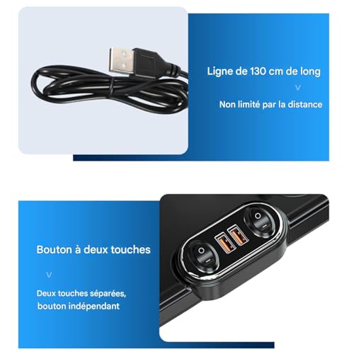 Ventilateur double USB 24V pour tableau de bord de golfette et camion