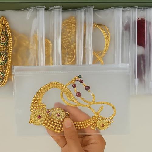 Image of 15 Pcs Jewellery Organiser, Transparent Clear Zip Lock Pouch Storage Care for Earring, Ring, Stone, Necklace, Multipurpose Use (Transparent) (21x13 cm)