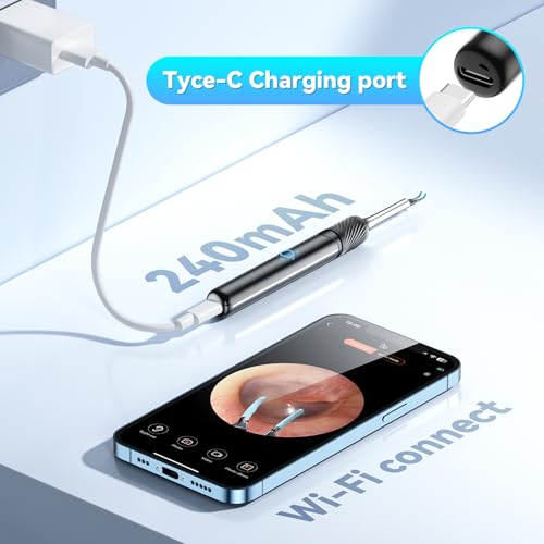 Image of Ear Cleaner Tweezers with 6 Ear Spoon, Earwax Removal Kit with Light, Ear Cleaning kit for iOS & Android, Black