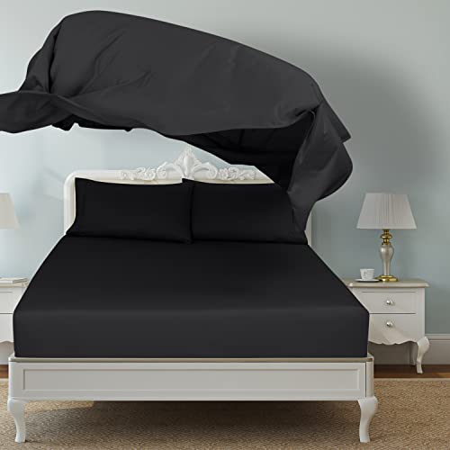Image of Royale Linens 2 Pack Bulk Flat Sheet Set - Top Sheets - Soft 1800 Microfiber - Wrinkle & Stain Resistant - for Hotel, Massage Table, Hospital, Dorm - Queen Flat Sheet Sold Separately (Queen, Black)