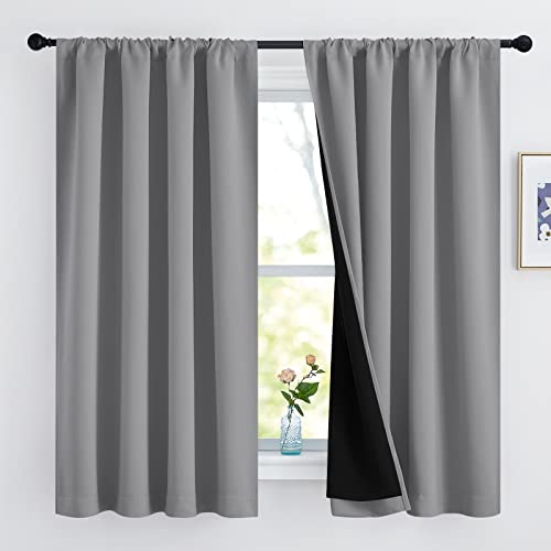 NICETOWN Silver Grey Blackout Curtains 52 x 63 inches Long
