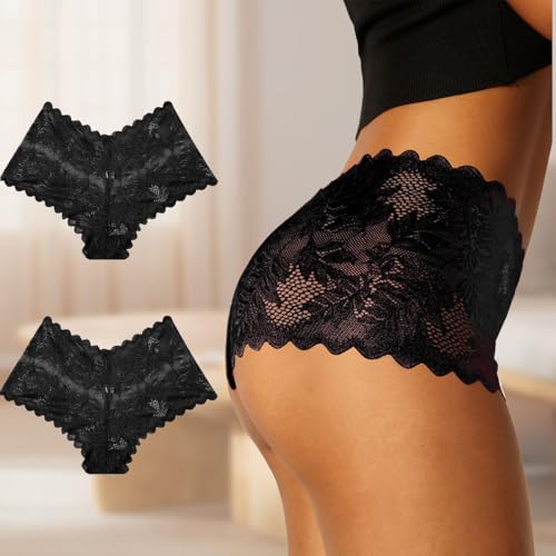 Women's V-Waist Lace Underwear, High-Waisted Soft Panties, Lightweight and Comfortable