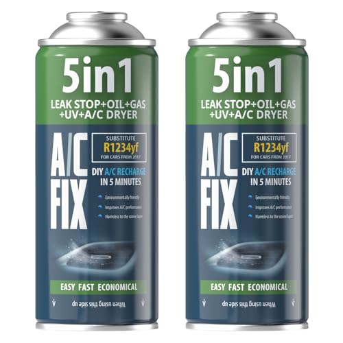 AC FIX 5-in-1 R1234yf x2 Refrigerant for Car Air Conditioning with Oil Sealant UV Dye Desiccant Quick Application Protects the Compressor