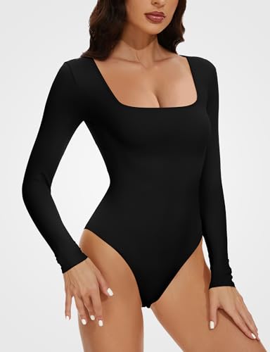 Long Sleeve Square Neck Bodysuits for Womens Body Suits Tops Going Out Basic Leotards Outfits Shirt Shapewear2