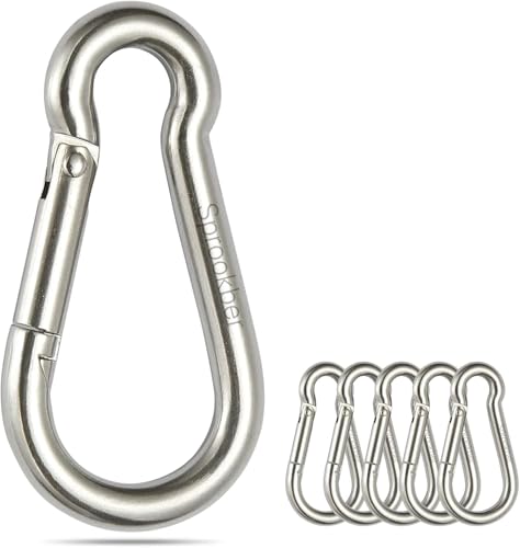 sprookber Stainless Steel Spring Snap Hook Carabiner - 304 Stainless Steel Caribeener Clips, Set of 6