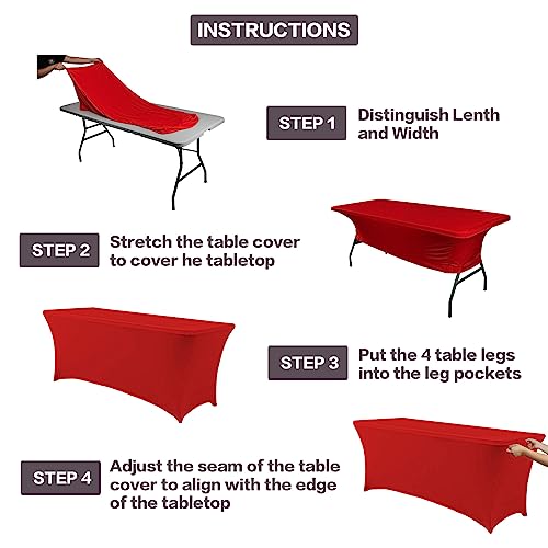 image for IVAPUPU 4FT Table Cloth for Rectangular Fitted Events Stretch Red Tabl