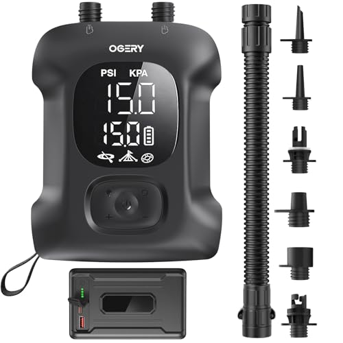 OGERY Paddle Board Electric Pump Inflates 4.5 SUPs Long-Lasting Battery 20PSI SUP Pump Auto-Off Dual Stage Fast Inflation & Deflation Cordless Rechargeable Air Pump for SUP Kayak Boat Tent