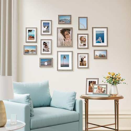 Image of Vittanly 15 Pack Picture Frames Collage Wall Decor for Mounting or Tabletop Display, Gallery Frame Set for Family, Multi Sizes Including 3pcs 8x10, 6pcs 5x7, 6pcs 4x6, Dark Grey