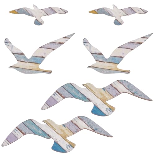 GORGECRAFT 6pcs Murale en Bois en Forme de Mouette Art Mural Autocollant,Décoration Murale de Plage,décor océanique sur Le Thème Nautique Côtier Ornements Suspendus pour Maison Chambre Les Cafés