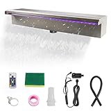 Goldshire 19.6 Inch Pool Waterfall Spillway, Stainless Steel Pond Waterfalls with Multi Color-LED Light Outdoor Pool Fountain, Water Flow Fountains Kit for Garden Patio & Rockery Decoration