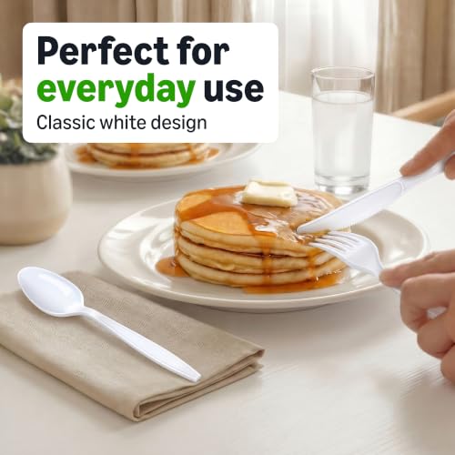 Amazon Basics Disposable Everyday White Forks & Spoons, 100 Count - image 2