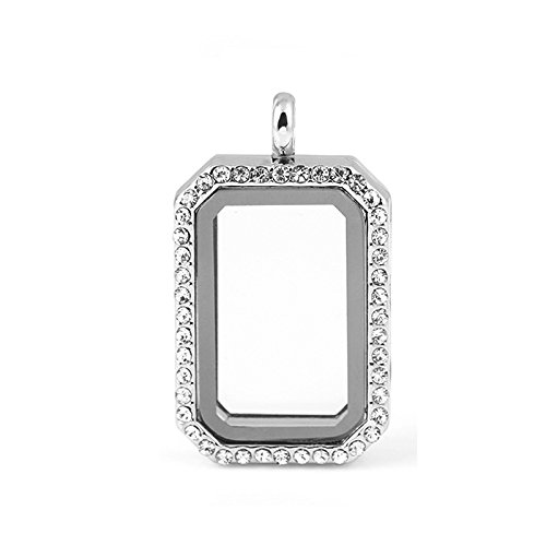 Paialco Diy Rectangle Glass Floating Living Memory Charms Locket Pendant Necklace, Silver Tone #TOP1