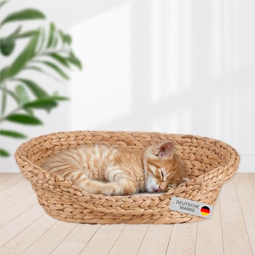 Lycce Katzenbett Hundebett für kleine Hunde | Kissen waschbar bei 30° | ovale Form mit hohem Rand | Wasserhyazinthe | Hundekörbchen Katzenkörbchen | Gr. 1 (53 x 40 x 14 cm)