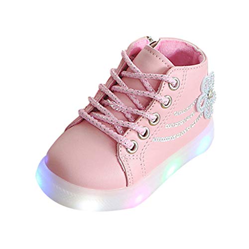 LHWY Botas de Cordones Invierno con Luces para Niñas Bebé Forradas Calentar Antideslizante Impermeable Zapatos de Deporte Zapatillas Botitas Patucos Casual Deportivo Suela Blanda Rosa 23