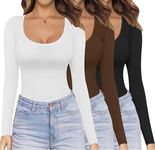 Ekouaer Womens 3 Pack Long Sleeve Shirts Scoop Neck Tops Fitted Thermal Tee - image 1