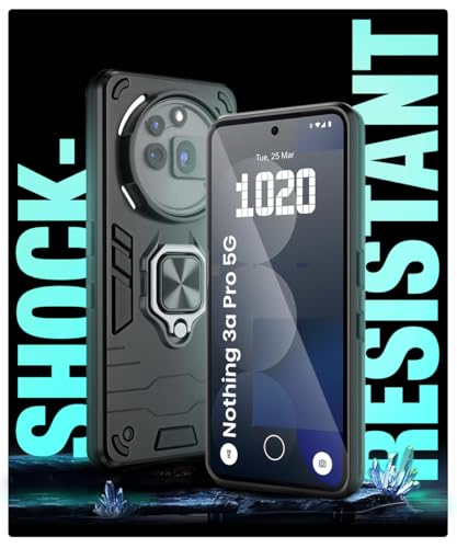 Image of WOW IMAGINE Shock Proof Back Case Mobile Cover for Nothing Phone 3a Pro | Back Cover Case (Tough Armor | Hybrid PC + TPU | Ring Holder & in-Built Kickstand | Black)