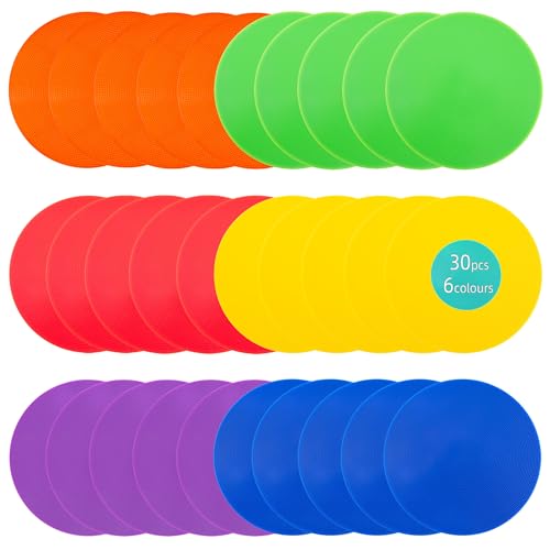 Aryjmz Spot Markers 30 Pcs 9 Inch Non Slip Rubber Floor Markers Flat Field Cones Poly Dots for Soccer Basketball Sports Speed Agility Training and Drills