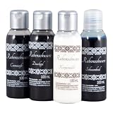 Geschenkset Rabenschwarz [4x 100mL] Cremeseife, Duschgel, Körpermilch und Schaumbad mit schwerem, erdig-holzigem Duft nach Patchouli und Sandelholz