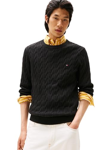 Image of Tommy Hilfiger Men's Cable Knit Crewneck Sweater Lightweight Pullover