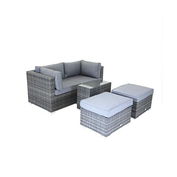 Charles Bentley 2/3 Seater Multi Use Rattan Lounge Set Love Seat Footstools Table in Natural/Grey