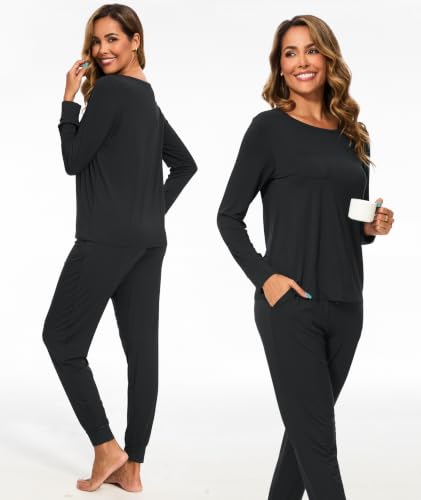 Image of GYS Bamboo Viscose Sleep Sets for Women Long Sleeve Crew Neck Pajama Sets with Pockets