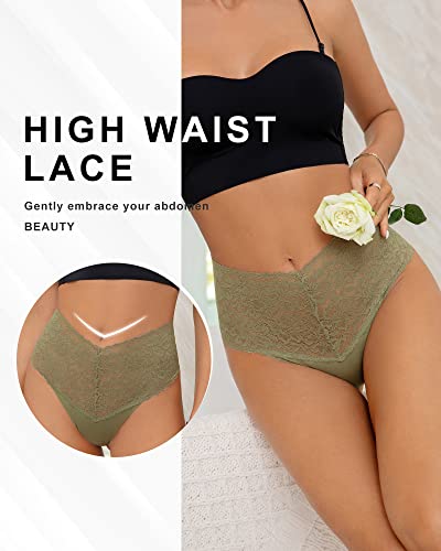 Image of SHARICCA Women Seamless High Waist Underwear Sexy Floral Lace Thong Soft Comfortable Panties Pack