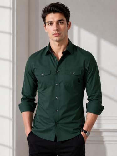 Image of Men's Double Flap Pocket | Regular Fit | Solid Spread Collar | Versatile Everyday Office Wear Comfortable |Stylish Design | Shirt