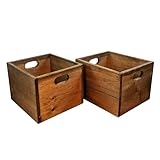 Springwater Woodcraft Vinyl Record Crates - Set of 2 Solid Pine Wooden Storage Boxes - Stackable Organizer With Carrying Handles (Classic Stain ClearCoat)