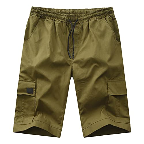 Maiyifu-GJ Men's Casual Multi Pocket Short Pants Elastic Waist Relaxed Fit Cargo Shorts Loose Fit Lightweight Outdoor Shorts (ArmyGreen,3X-Large)