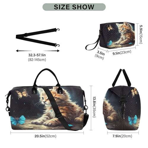 Kigai Cat Butterfly Duffle Bag Versatile Travel Duffel for Men and Women, Carry On for Weekend or Overnight Stay3