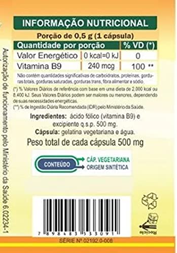 Vitamina B9 (Ácido Fólico) - 3 unidades de 60 Cápsulas - Unilife