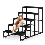 5 Steps Wooden Dog Stairs for Small & Large Dogs, High & Tall Beds - Black, Supports up to 100 lbs